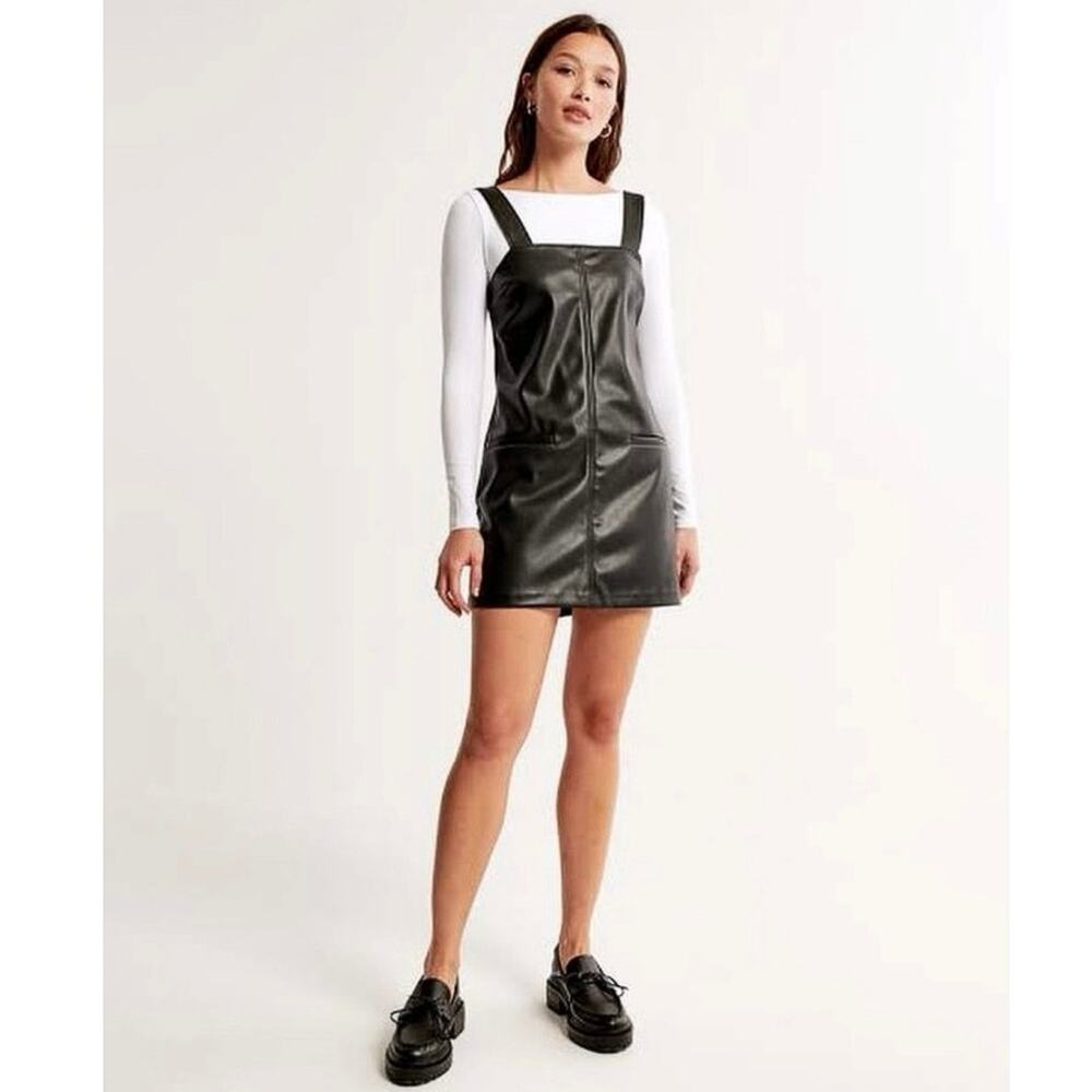 Abercrombie & Fitch Womens Black Faux Leather Sleeveless Shift Mini Dress Size M - Picture 2 of 9